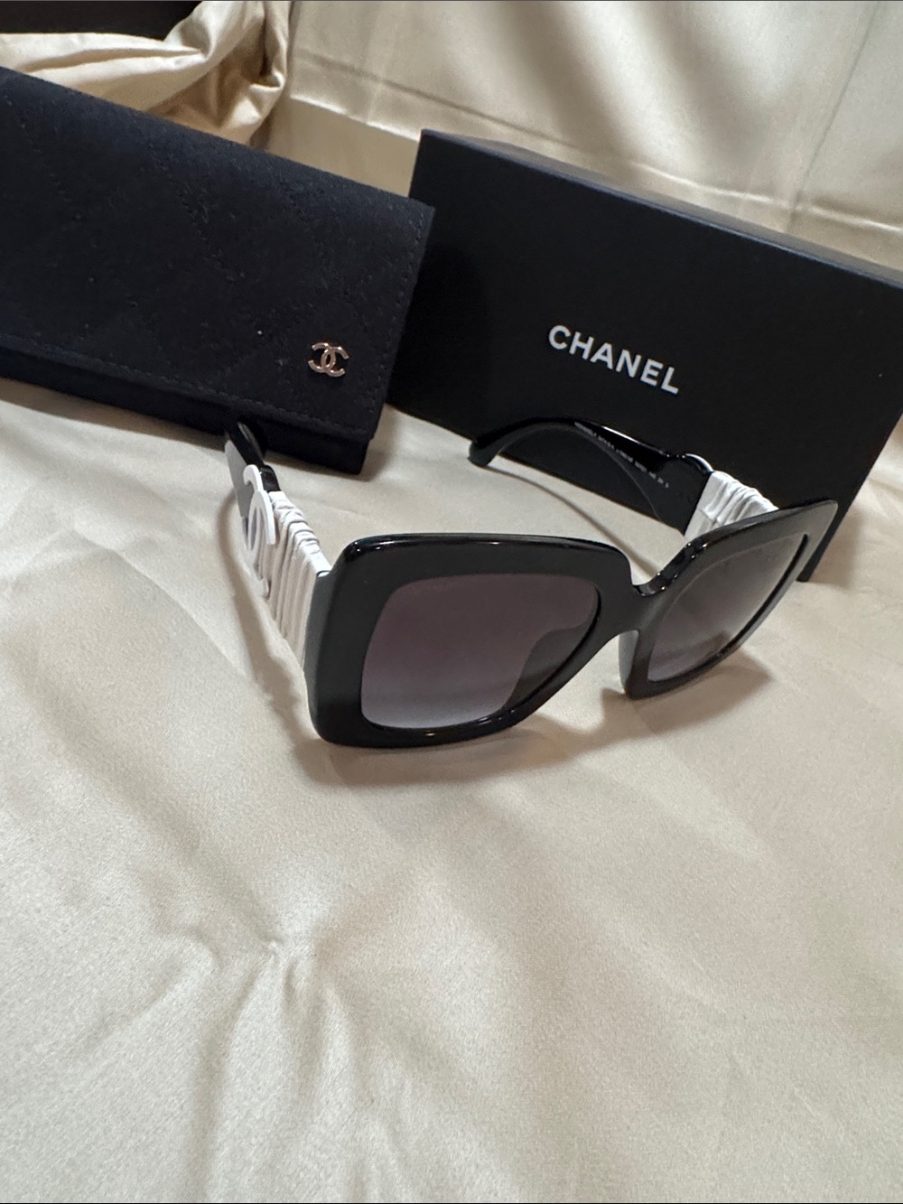 CHANEL Black and White Square Oversized Sunglasses